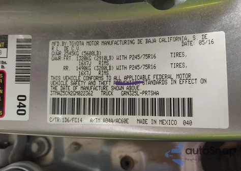 2016 Toyota Tacoma Sr5 V6 из США, поврежденный, VIN 3TMAZ5CN2GM022362